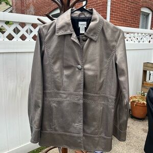 Chico's Metallic Taupe Leather Single-Button Jacket